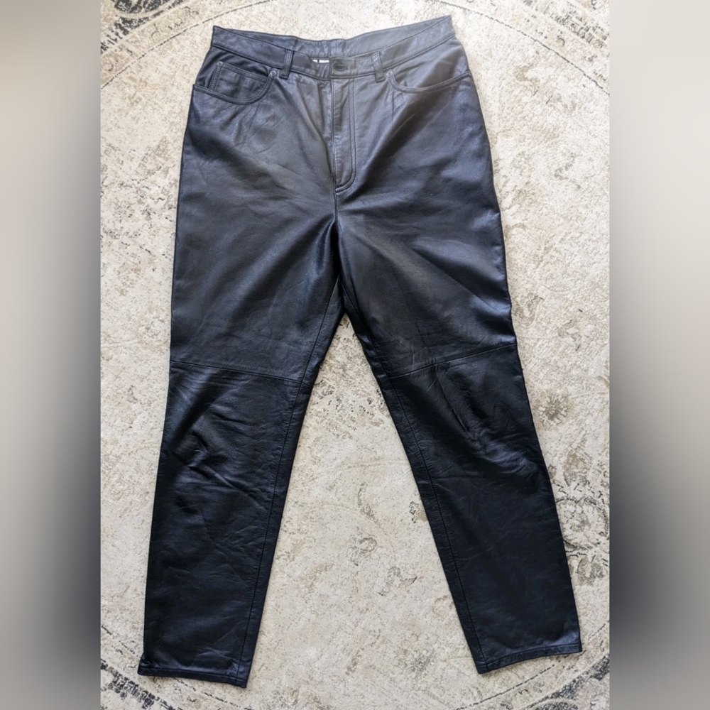 Jones New York Sport Women's Vintage Black Soft Leather Pants Size 12